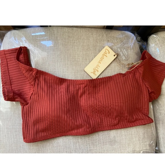 CABANA DEL SOL Wide Rib Off The Shoulder Swimsuit Top & Bottom Set Size Large - Picture 8 of 12